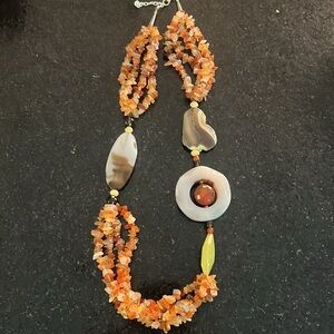 Carnelian Quartz Multi-Color Beaded Necklace with Jade and Agate Stones